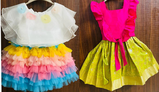 Picture of Beautiful combo of Stylish Pink top and Green Skirt and Unicorn / Rainbow  theme Top and Skirt for 2-4Y