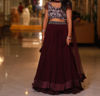 Picture of Pretty Wine colour Lehenga with maggam work croptop