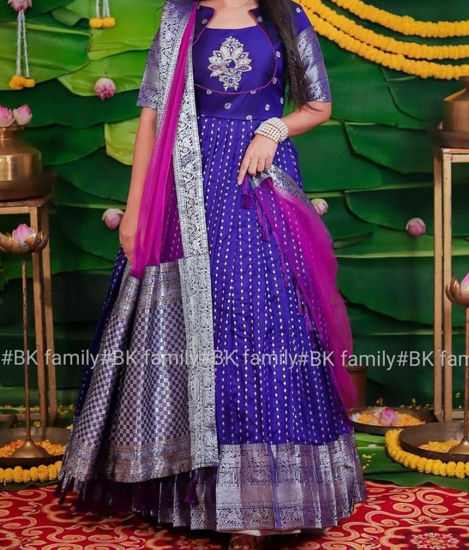 Blue Color Long gown with heavy Banarasi Dupatta | Gown party wear, Party  wear dresses, Gowns