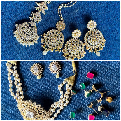 Picture of Pearls choker and kundan jewellery earrings