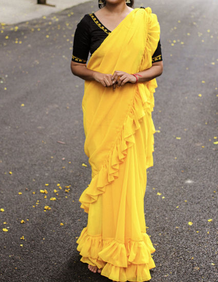 Picture of Yellow ruffle saree