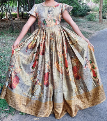 Picture of Kalamkari printed  Art silk dress