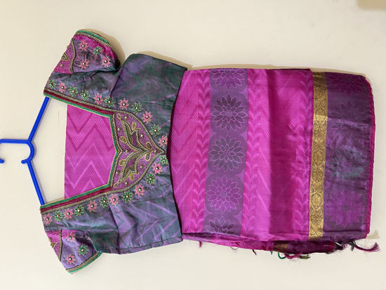 Picture of Pink & Purple Pattu Saree with Maggam & Aari Work Embroidery Blouse