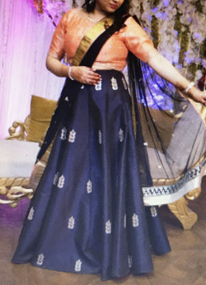 Picture of Blue lehenga with peach gotta Patti work blouse