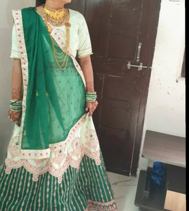 Picture of Beautiful pista & bottle green embroidery lehenga with organza duppta