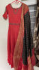 Picture of Customised Red long check dress with Pure pattu dupatta Ikkat