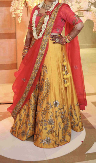 Picture of Yellow lehnga with pink duppatta & blouse