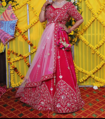 Picture of Dark Pink velvet Bridal lehenga