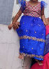 Picture of Blue long frock with blue and pink pearl work yoke For 4Y