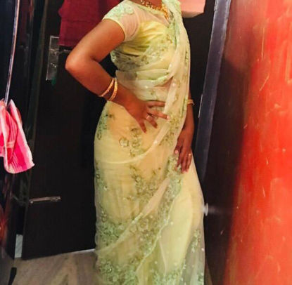 Picture of Net saree with boat neck blouse and side zip