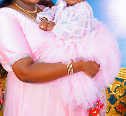 Picture of BABY PINK Twinning mom and daughter (1-3Y) Combo Long Frocks