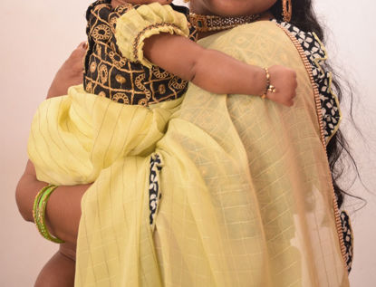 Picture of Mother and daughter combo saree & dress 0-6M