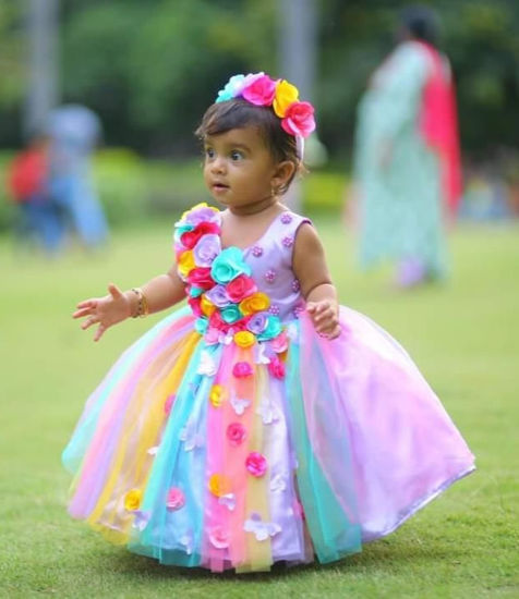 Picture of LiandLi Boutique Birthday Designer frock with headband For 1-2Y