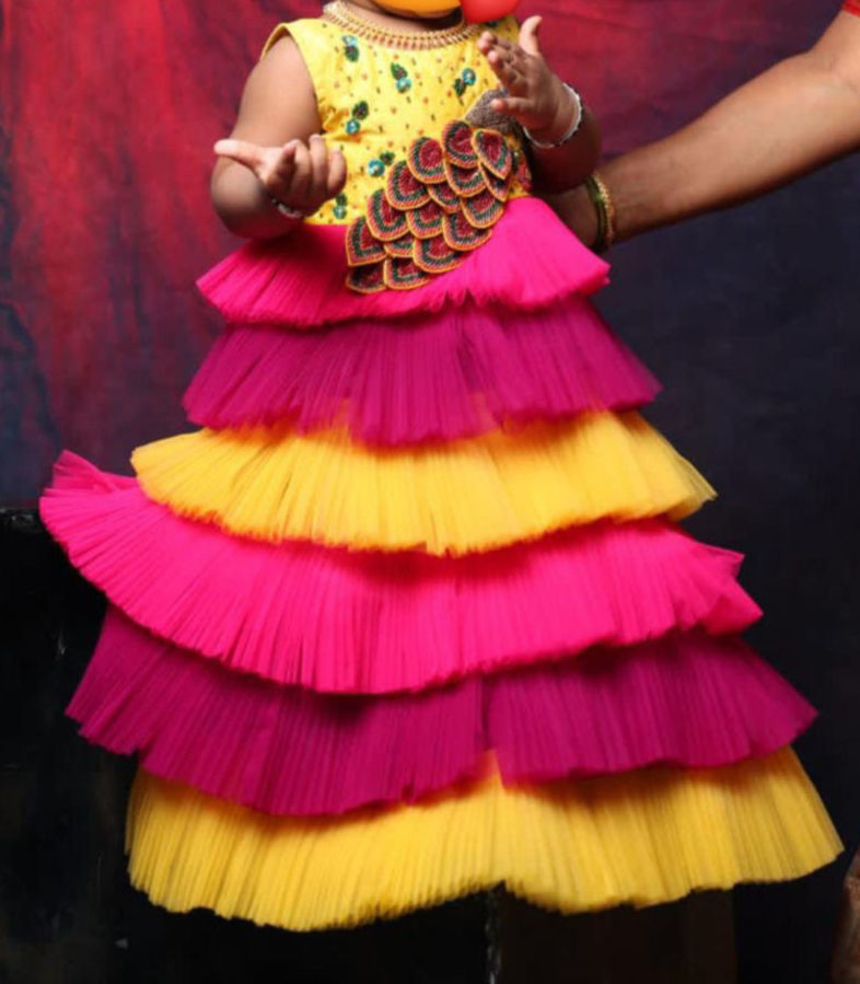 Punarvi India AuthenticPreLovedSustainable Peacock 3d design frock