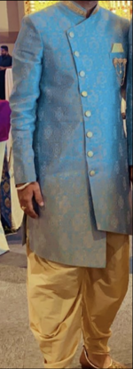 Picture of Sky blue crosscut sherwani with dhoti For 15Y