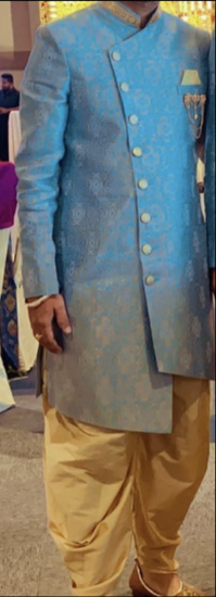 Picture of Sky blue crosscut sherwani with dhoti For 15Y