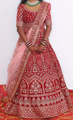 Picture of Manyavar Maroon Velvet lehenga