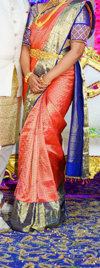 Picture of Navy blue Pattu saree with heavy maggam work