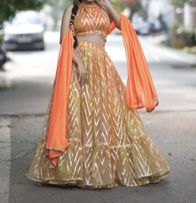 Picture of Organza crop top & Lehenga in Organza, perfect as partywear