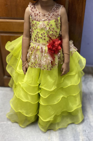 Picture of Beautiful parrot green organza Frock For 4-5Y