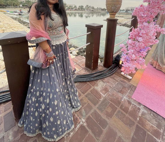 Picture of Grey Indo western Lehenga with dupatta