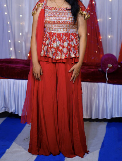 Picture of Beautiful red colour embroidery Sharara