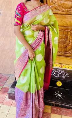 Picture of Banarasi soft organza saree with plain Blouse