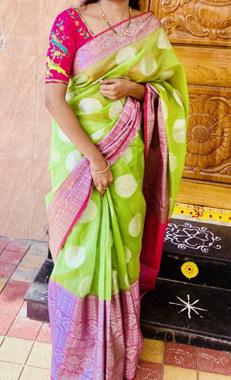 Picture of Banarasi soft organza saree with plain Blouse