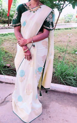 Picture of Cream & green Benaras saree