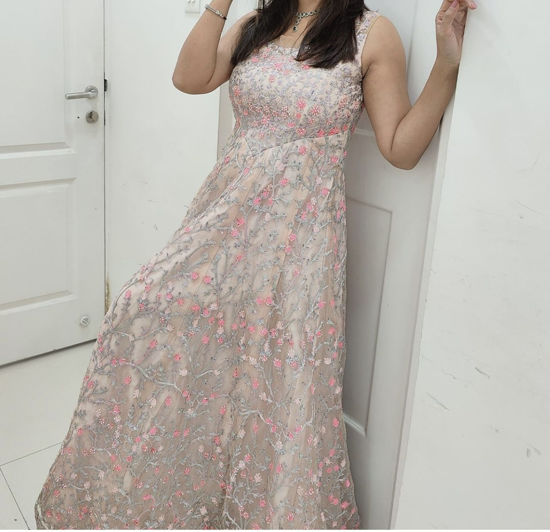 Picture of Designer long white wedding pinkish dress