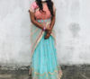 Picture of Sky blue lehanga with peach pink blouse and Duppata with belt