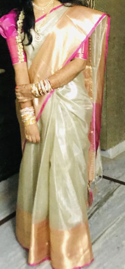 Picture of Beautiful Organza saree with silver and pink combination