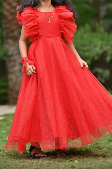 Picture of Red Colour Shimmer Net Frock For 4-6Y