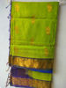 Picture of Parrot Green with dark blue silk saree