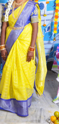 Picture of Yellow fancy saree with embroidered Blouse