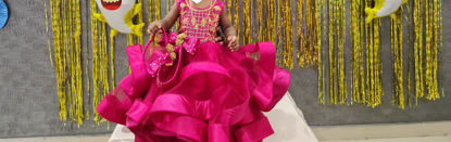 Picture of MAGENTA HEAVY FRILLED GOWN WITH GOLDEN EMBROIDERY For 1-2Y