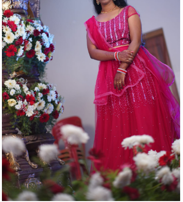 Picture of Cherry Red Lehenga with Cancan