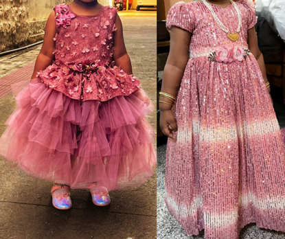 Picture of Combo of party wear frock  & Pink - white double shaded long frock For 2-4Y