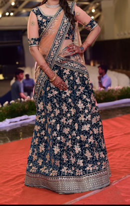 Picture of Beautiful peacock blue Lehenga with all over for