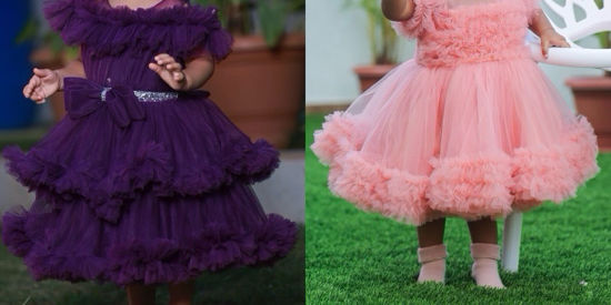 Picture of Combo of Peach and Purple Frocks For 1Y