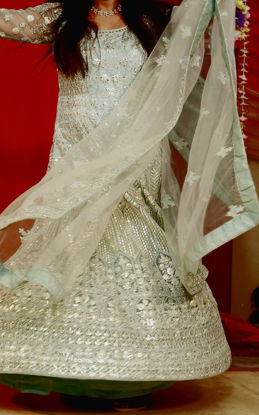 Picture of Designer Pastel Blue Lehenga set with embroided net dupatta