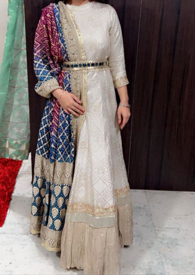 Picture of Long Frock with tissue border and Bandhani Dupatta
