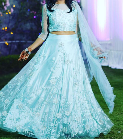 Picture of Sky-blue Lehenga with croptop