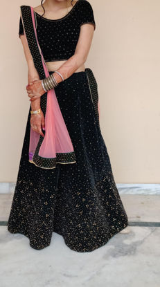 Picture of Bottle green velvet lehenga