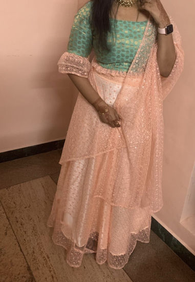 Picture of Peach Lehenga with croptop and dupatta