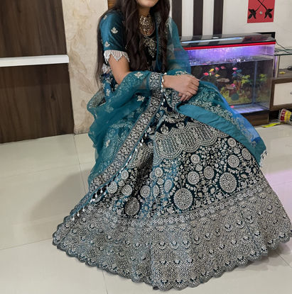 Picture of Blue velvet embroidered lehenga