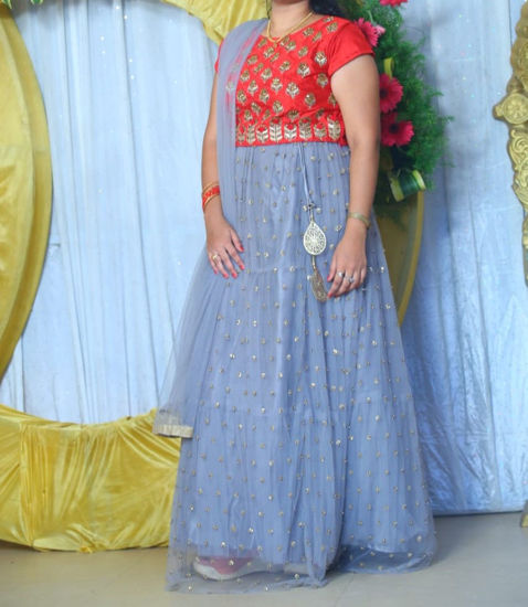 Picture of Grey Lehenga with red croptop