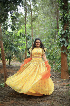 Picture of Flared skirt with crop top and ruffled dupatta