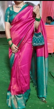 Picture of Silk saree with designer padded blouse