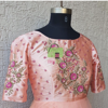 Picture of Peach and pink 2 layered hand work net long Frock